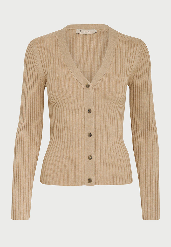 Peppercorn PCTana V Cardigan Cardigans 0273M Warm Sand Melange