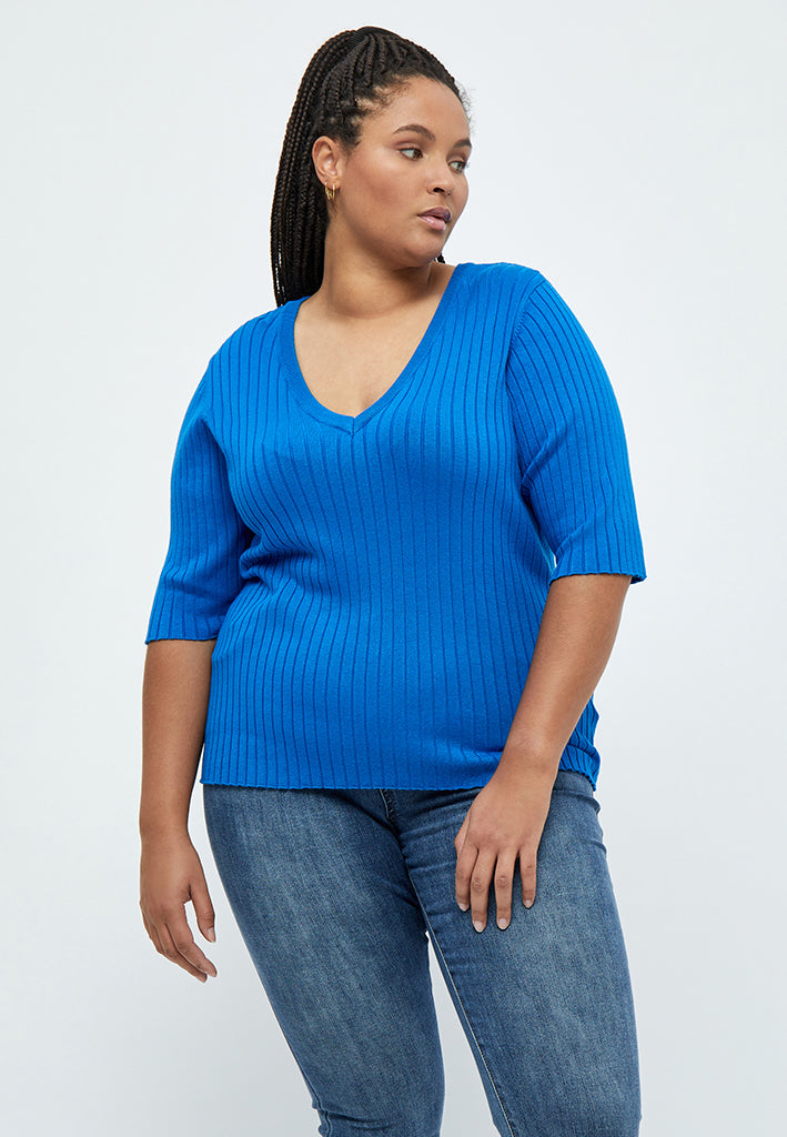 Peppercorn PCTana V Rib Pullover Curve Pullover 1009 Hawaiian Surf Blue