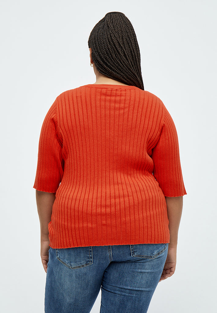 Peppercorn PCTana V Rib Pullover Curve Pullover 4209 RED ORANGE