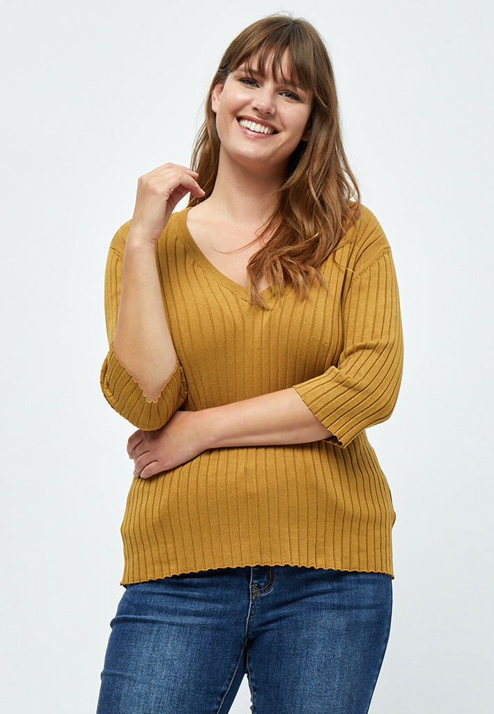Peppercorn PCTana V Rib Pullover Curve Pullover 5017 Almond Brown