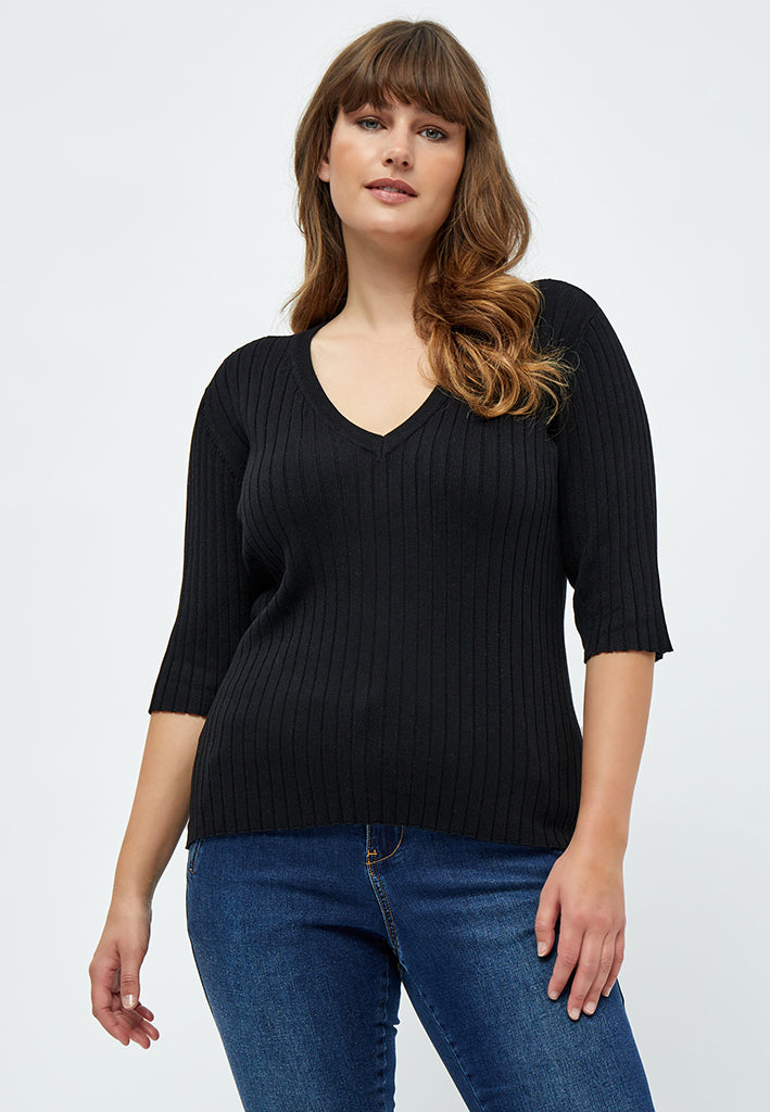 Peppercorn PCTana V Rib Pullover Curve Pullover 9000 Black