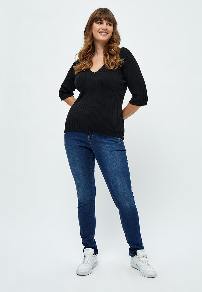 Peppercorn PCTana V Rib Pullover Curve Pullover 9000 Black