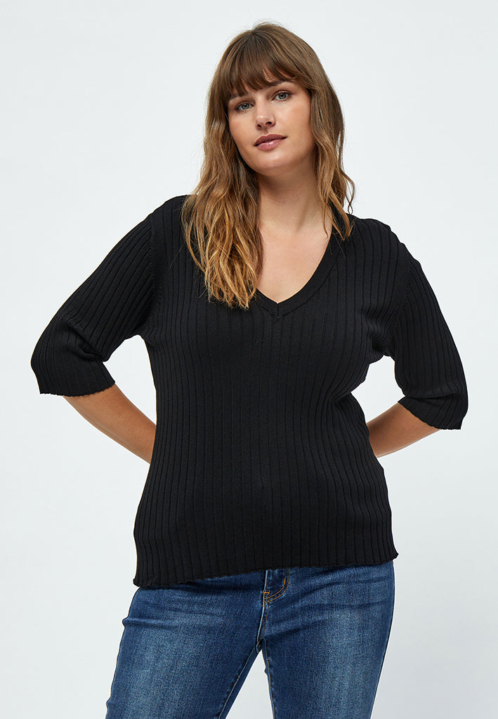 Peppercorn PCTana V Rib Pullover Curve Pullover 9000 Black