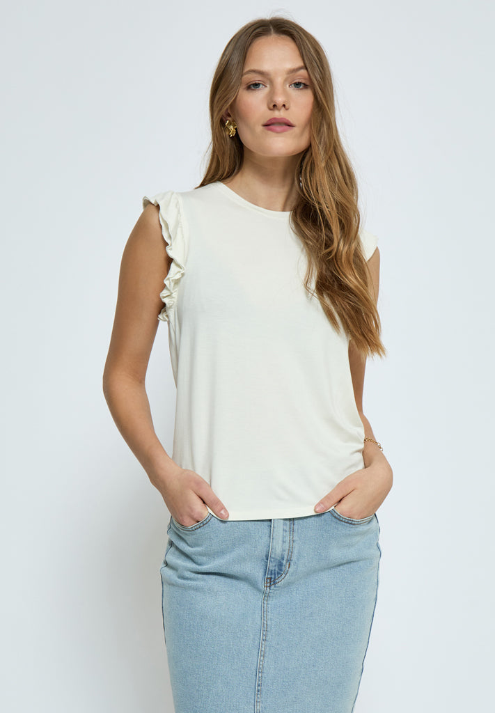 Peppercorn PCTemperence Ruffle Jersey Blouse T-Shirt 0011 Gardenia