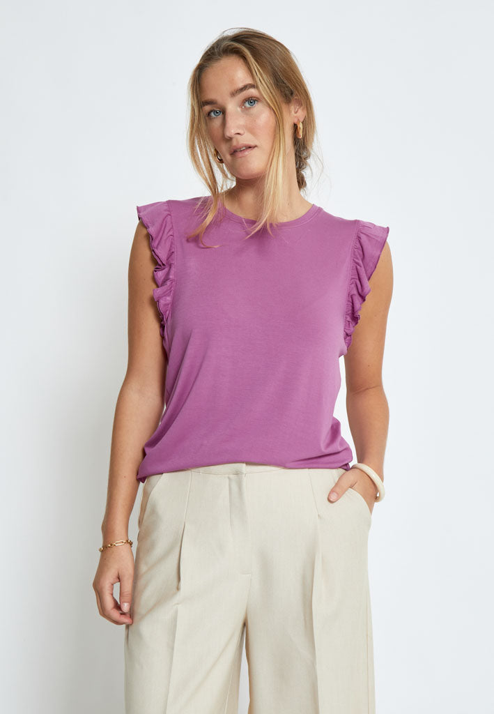 Peppercorn PCTemperence Ruffle Jersey Blouse T-Shirt 7002 Rosebud Pink
