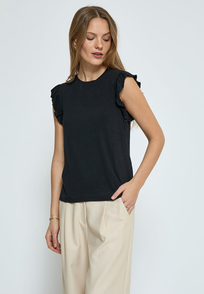 Peppercorn PCTemperence Ruffle Jersey Blouse T-Shirt 9000 Black