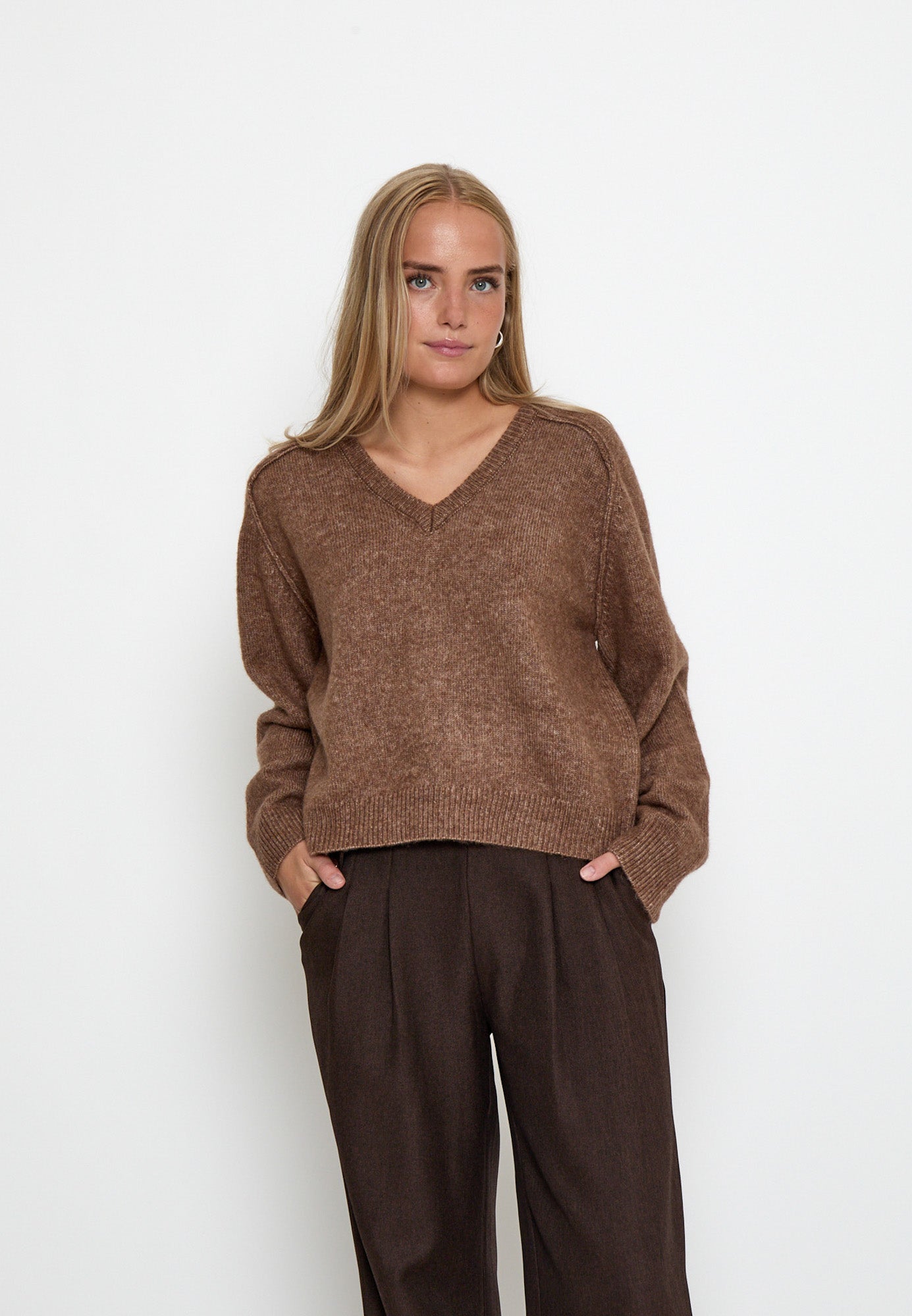 Peppercorn PCTirna RWS V-neck Pullover Pullover 364M Walnut Melange