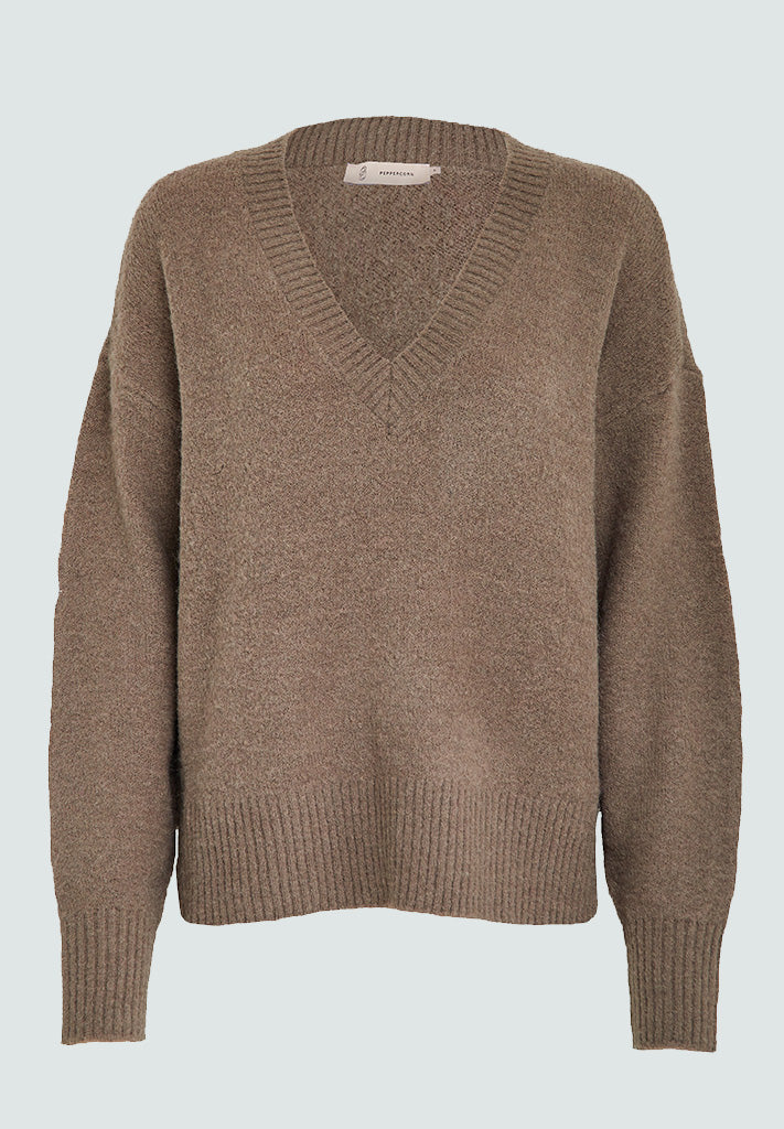 Peppercorn Pearl V-Neck Long Sleeve Knit Pullover Curve Pullover 2114 Ocean Depths