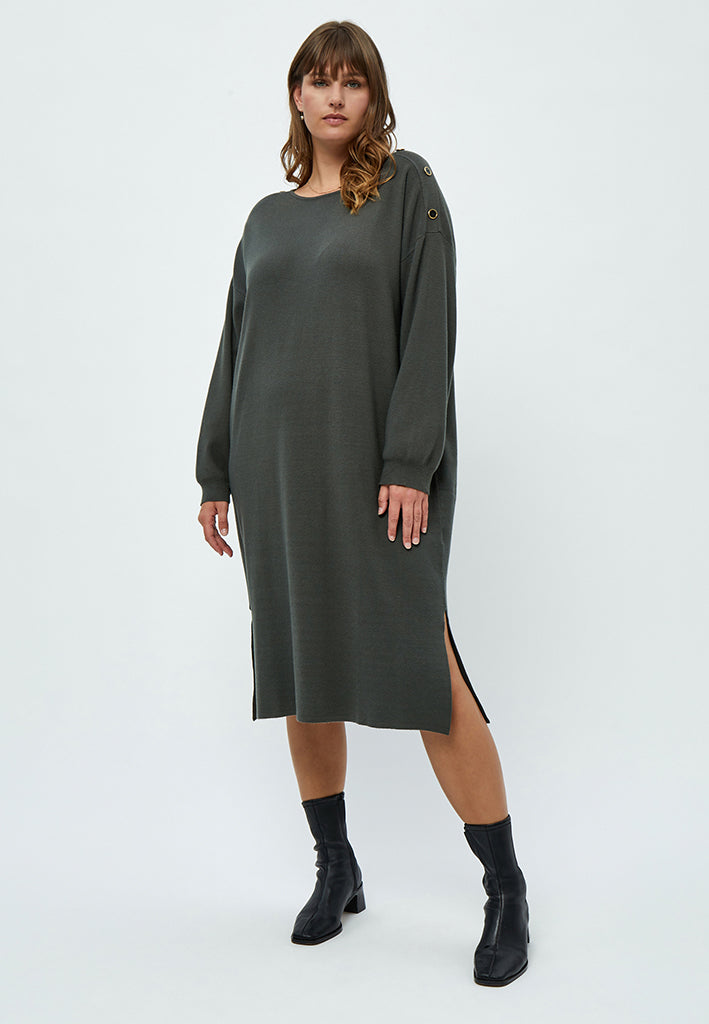 slim fit dress slacks Green Crepe Boat Neck Midi Dress With Applique Cut Out main image 1