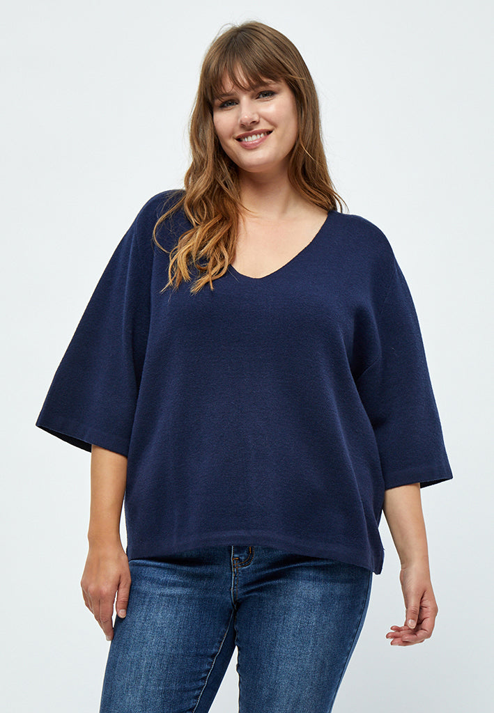 Peppercorn Rosalia Knit Pullover Curve Pullover 542 Black Iris Solid