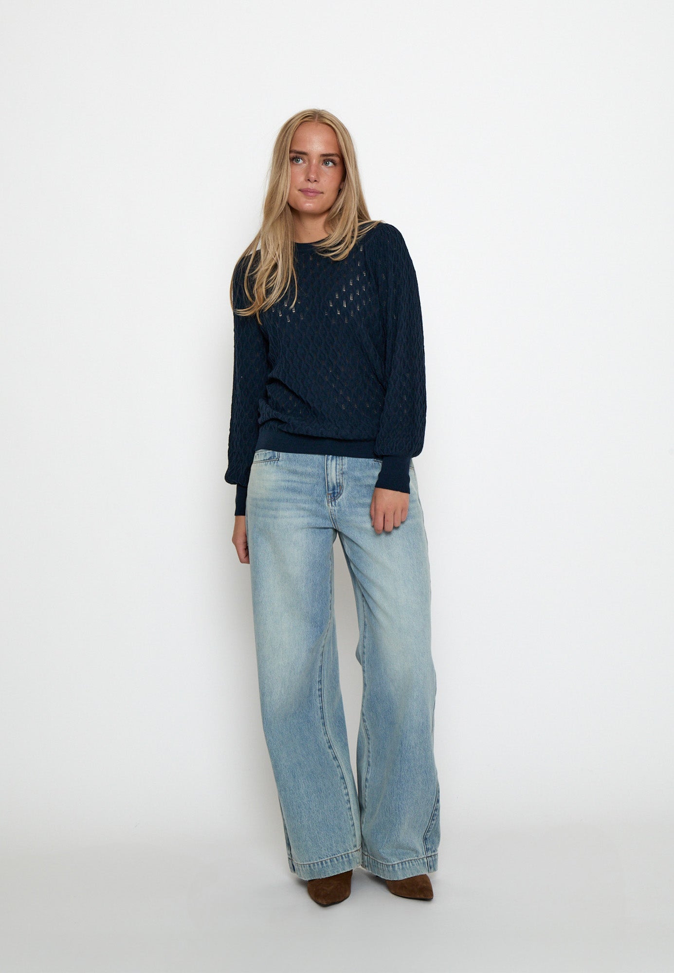 Peppercorn Rosalia Puff Sleeve Knit Pullover Pullover 2994 Sky Captain