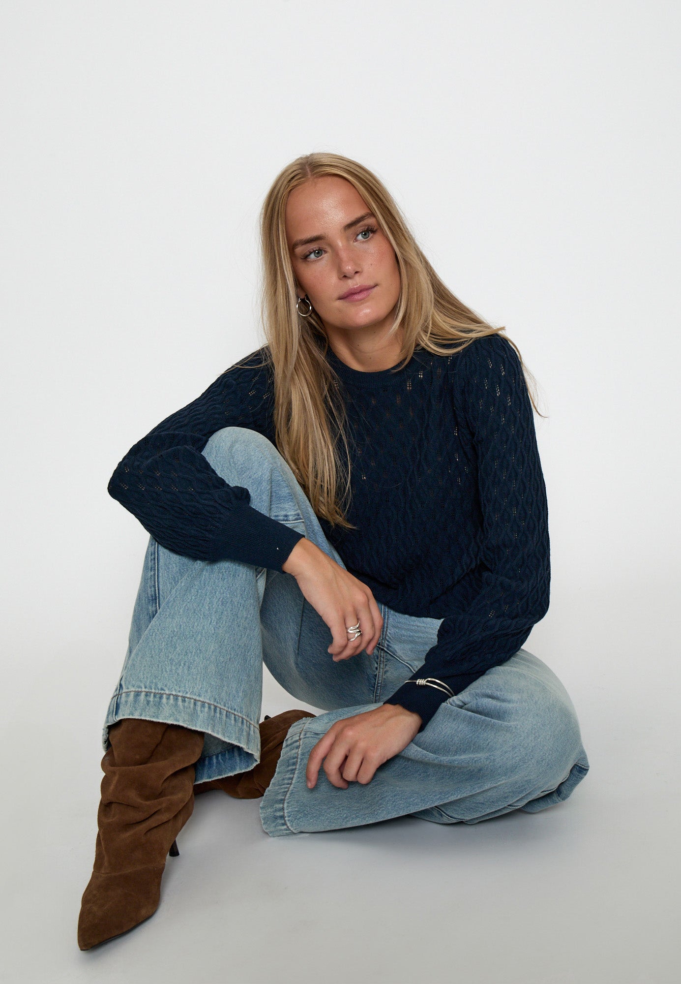 Peppercorn Rosalia Puff Sleeve Knit Pullover Pullover 2994 Sky Captain