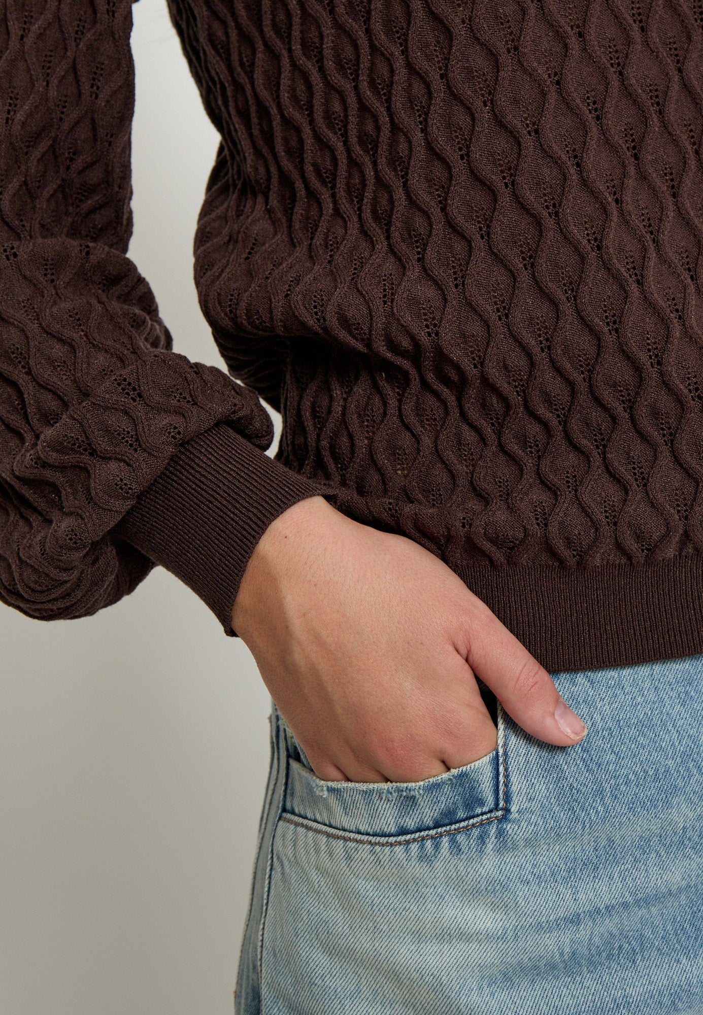 Peppercorn Rosalia Puff Sleeve Knit Pullover Pullover 3960 Java Brown