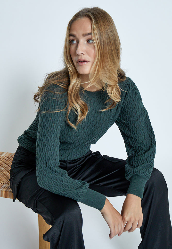 Peppercorn Rosalia Puff Sleeve Knit Pullover Pullover 4112 Jungle Green