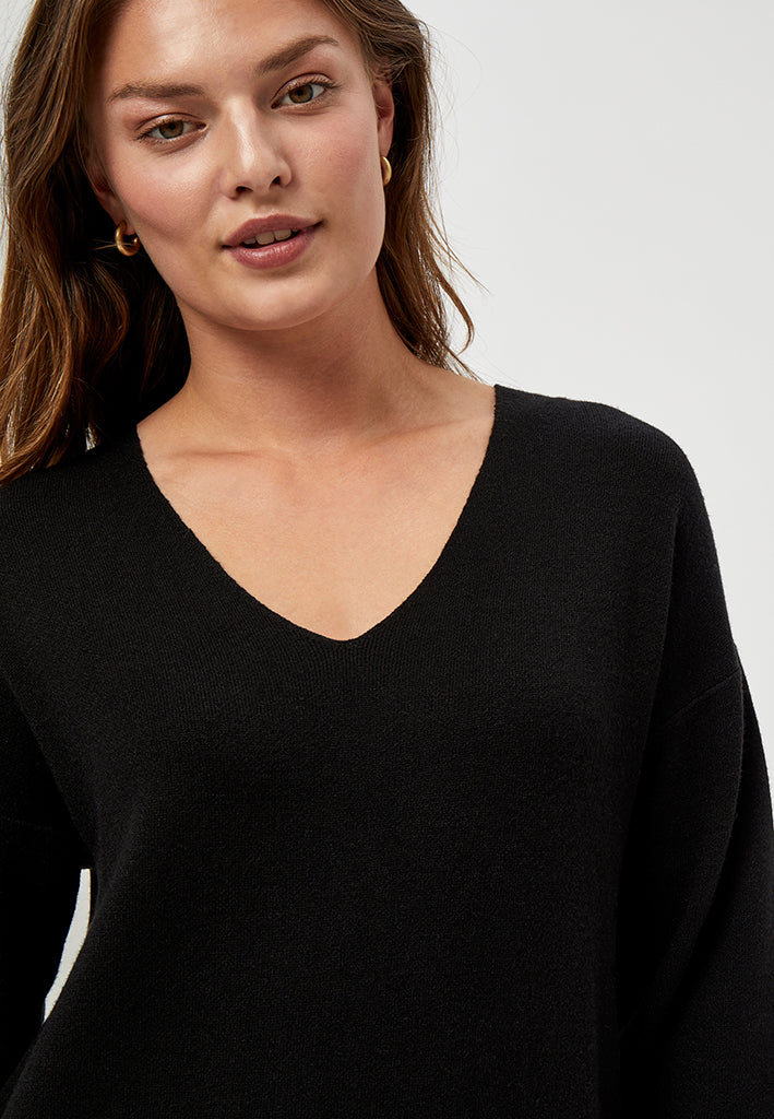 Peppercorn Rosalia V-Neck Knee Length Knit Dress Dress 100 Black