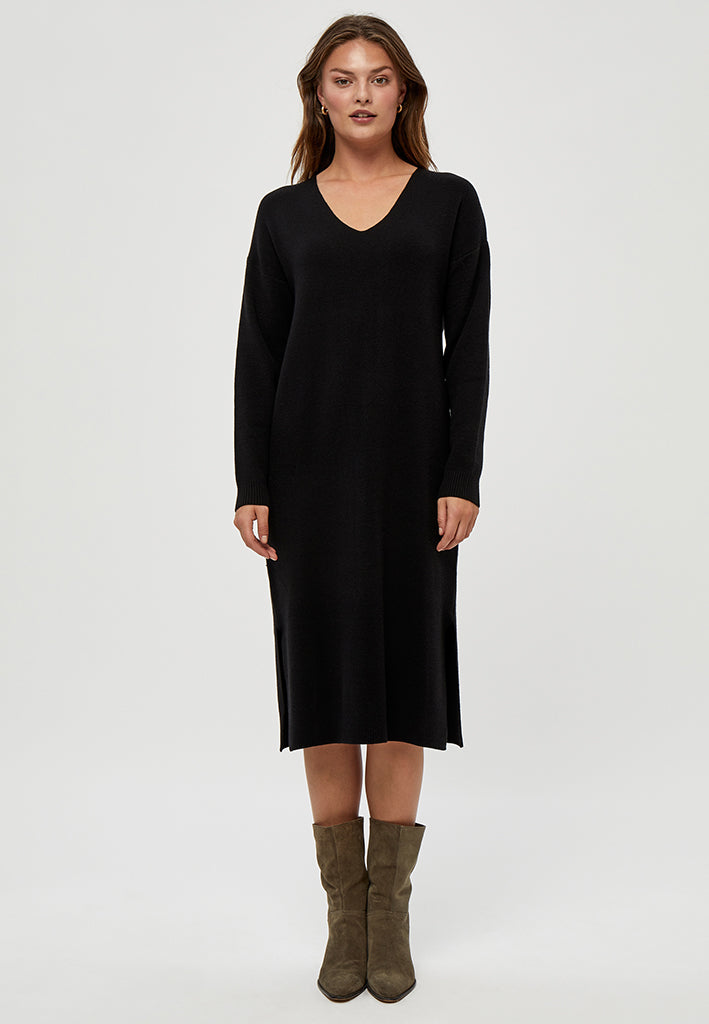 Peppercorn Rosalia V-Neck Knee Length Knit Dress Dress 100 Black