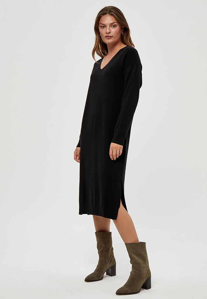 Peppercorn Rosalia V-Neck Knee Length Knit Dress Dress 100 Black