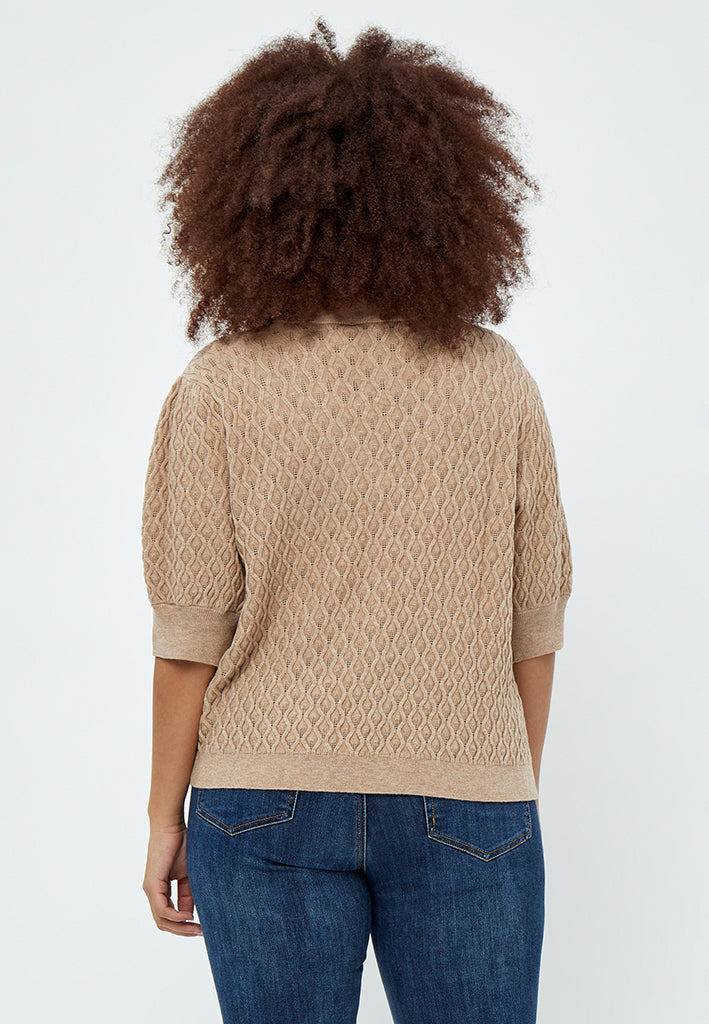 Peppercorn Rosalia V-Neck Knit T-Shirt Curve T-Shirt 0273M Warm Sand Melange