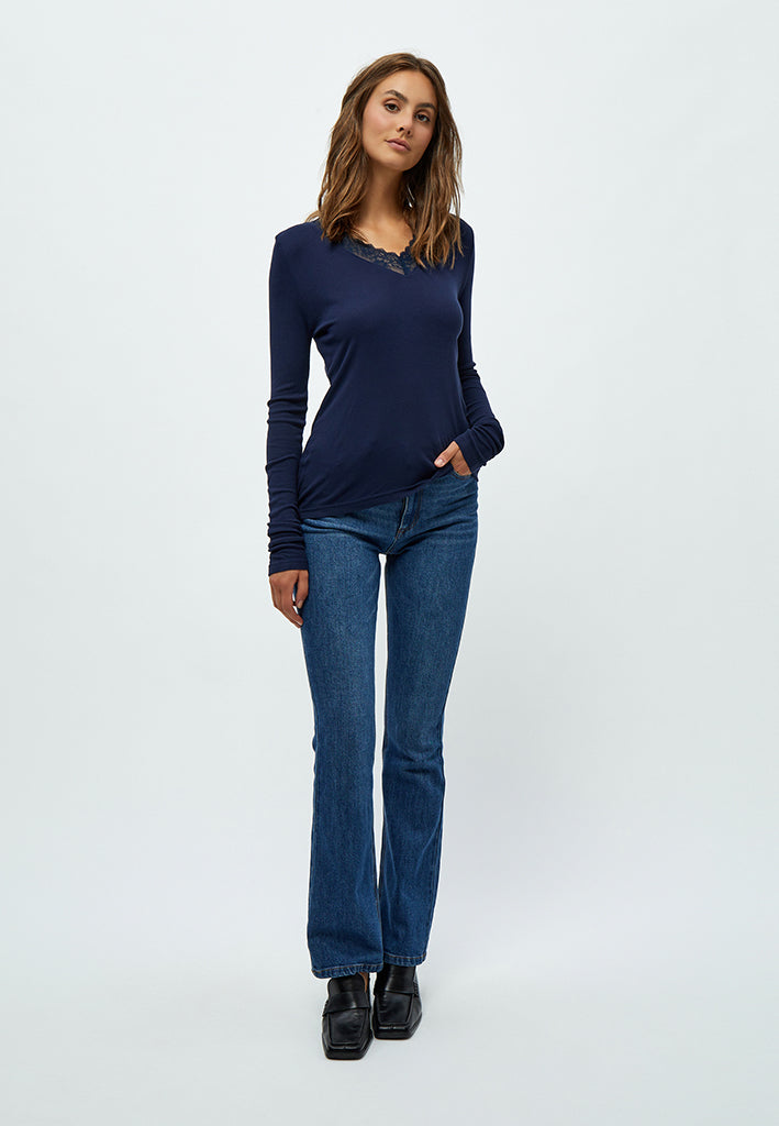 Peppercorn Rosalinda Rib Blouse T-Shirt 1550 NAVY