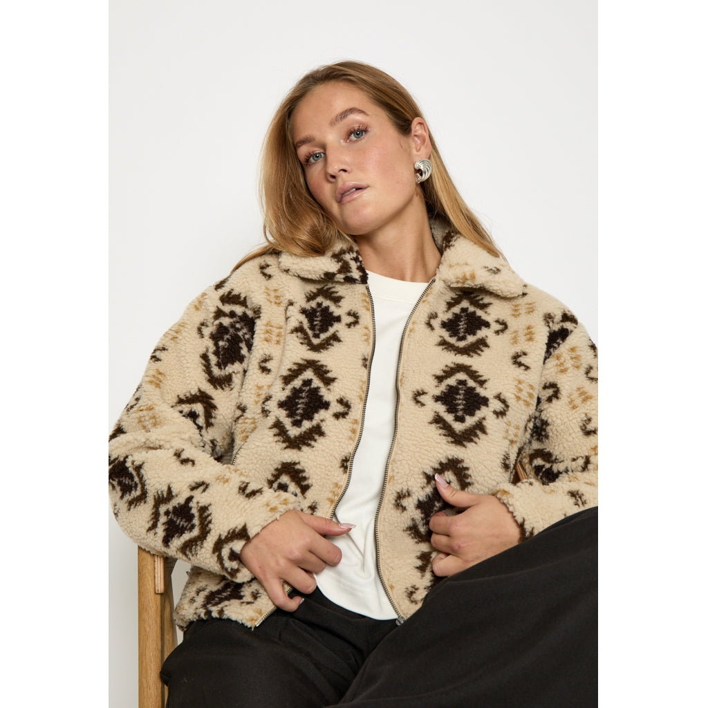 Peppercorn Caroline Collar Fleece Jacket Jacket 2206P Fog Sand Print