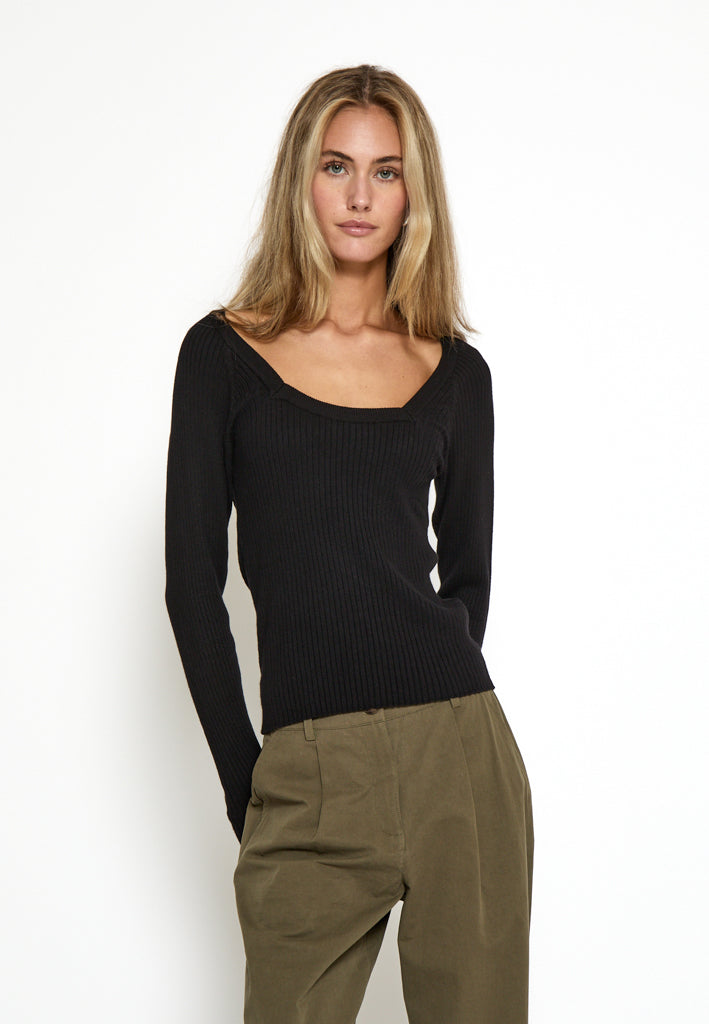 Desires DSAneli Rib Square Neck Long Sleeve Top Top 9000 Black