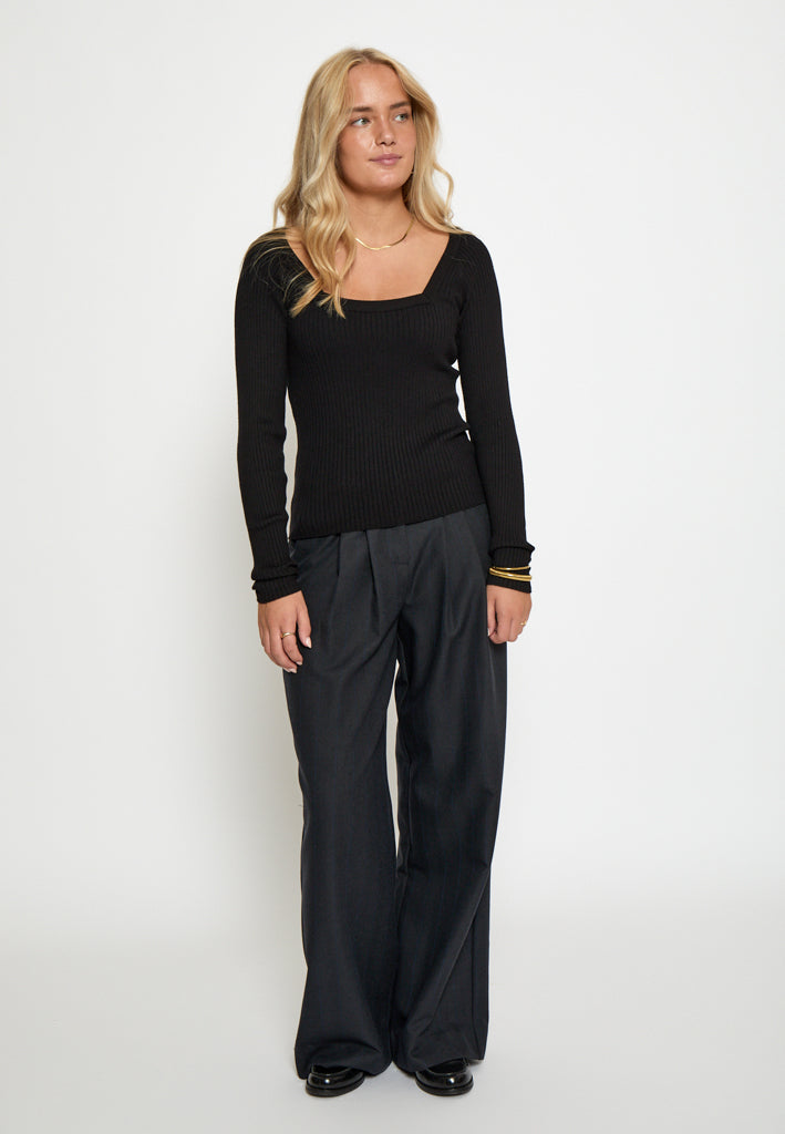 Desires DSAneli Rib Square Neck Long Sleeve Top Top 9000 Black