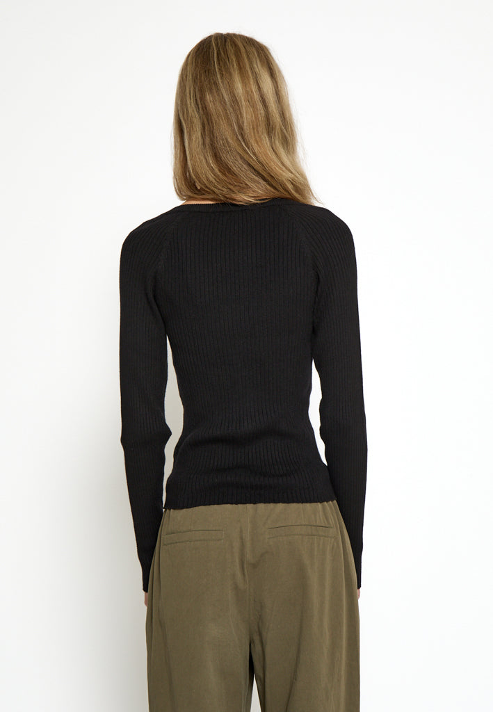 Desires DSAneli Rib Square Neck Long Sleeve Top Top 9000 Black