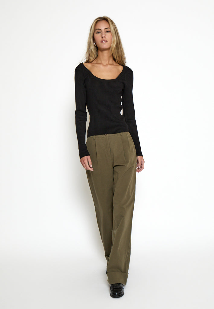 Desires DSAneli Rib Square Neck Long Sleeve Top Top 9000 Black