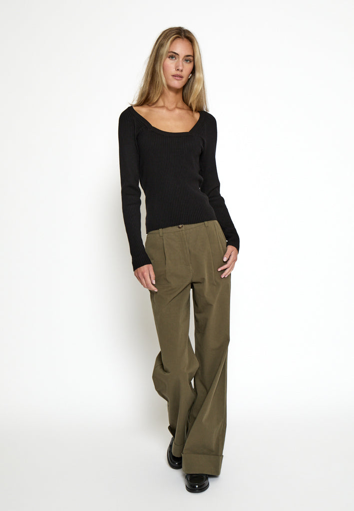 Desires DSAneli Rib Square Neck Long Sleeve Top Top 9000 Black