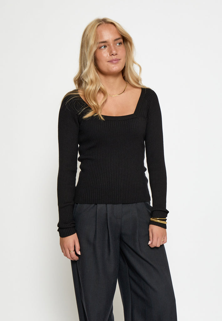 Desires DSAneli Rib Square Neck Long Sleeve Top Top 9000 Black