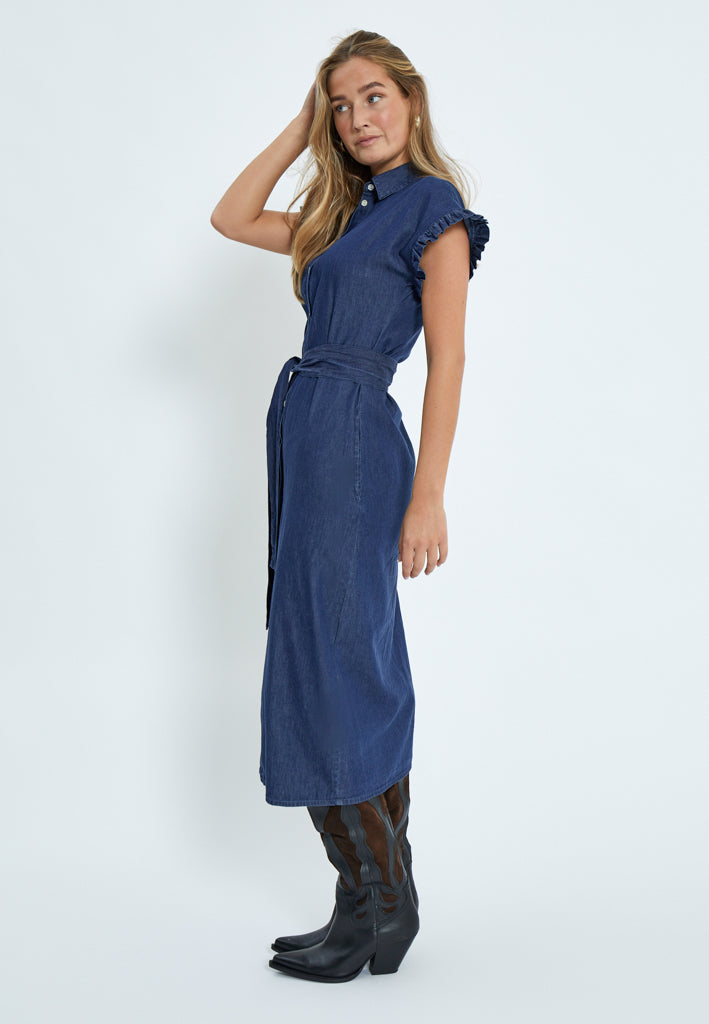 Desires DSDarlene Frill Midi Dress Dress 9610 Mid Blue Denim