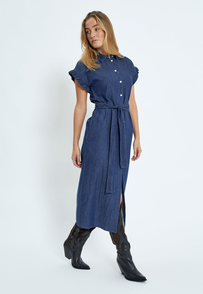 Desires DSDarlene Frill Midi Dress Dress 9610 Mid Blue Denim