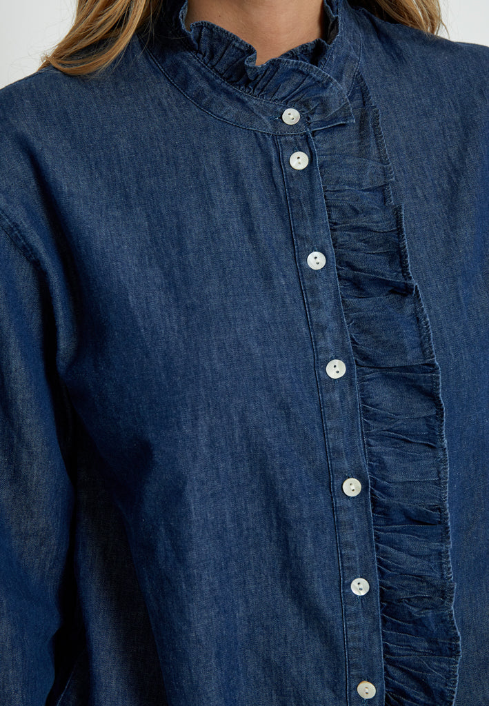 Desires DSDarlene Frill Shirt Shirt 9610 Mid Blue Denim
