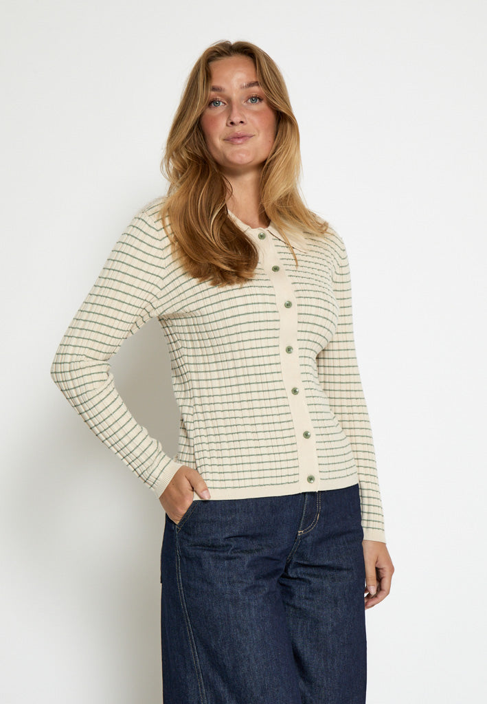 Desires DSHenriette Knit Cardigan Cardigans 3829S Oil Green Stripe