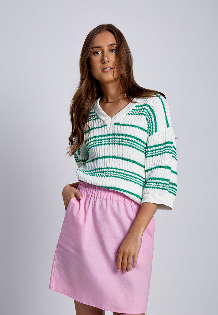 Desires DSIgnia Striped Knit Pullover Pullover 4419S Ming Green Stripe