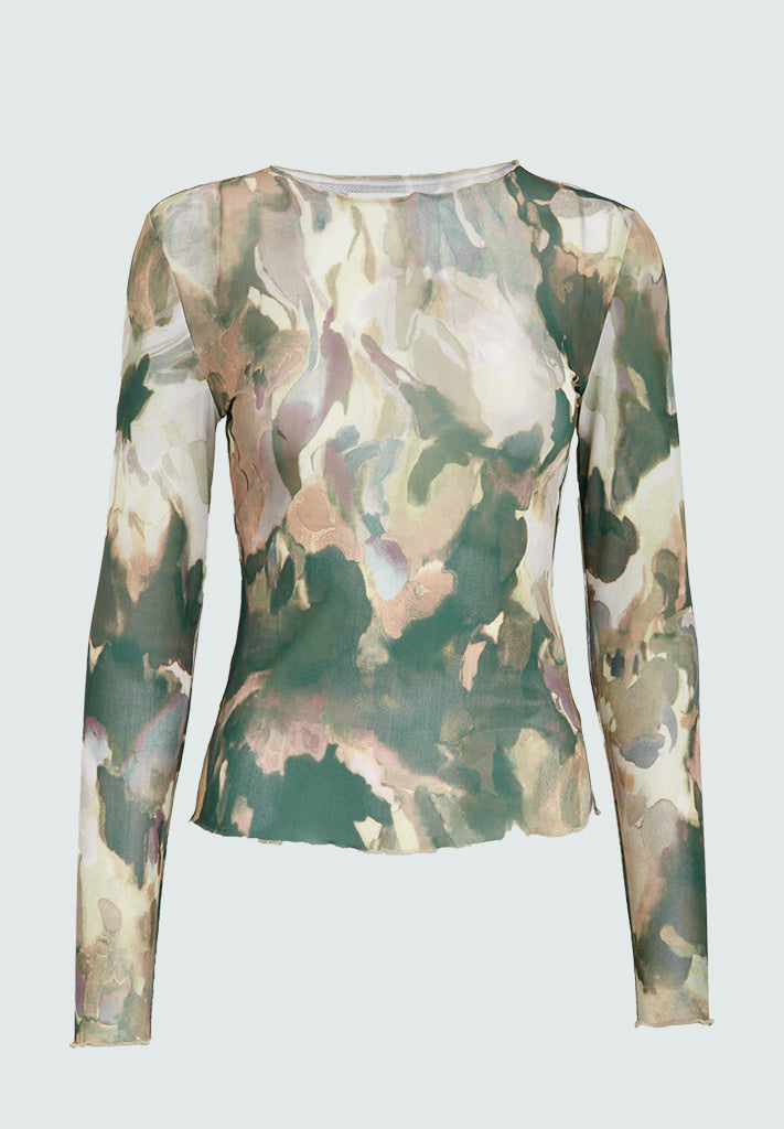 Desires DSKacey Mesh Top Top 9113P Thyme Green Print