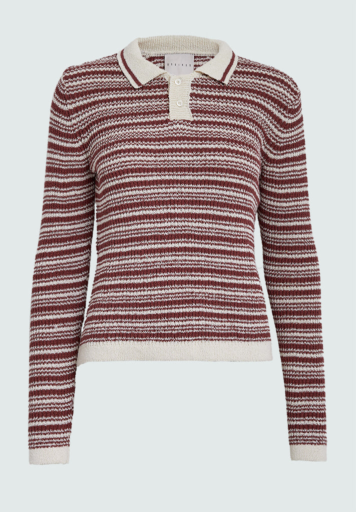 Desires DSKallie Knit Polo Pullover 5076S Apple Butter Stripe
