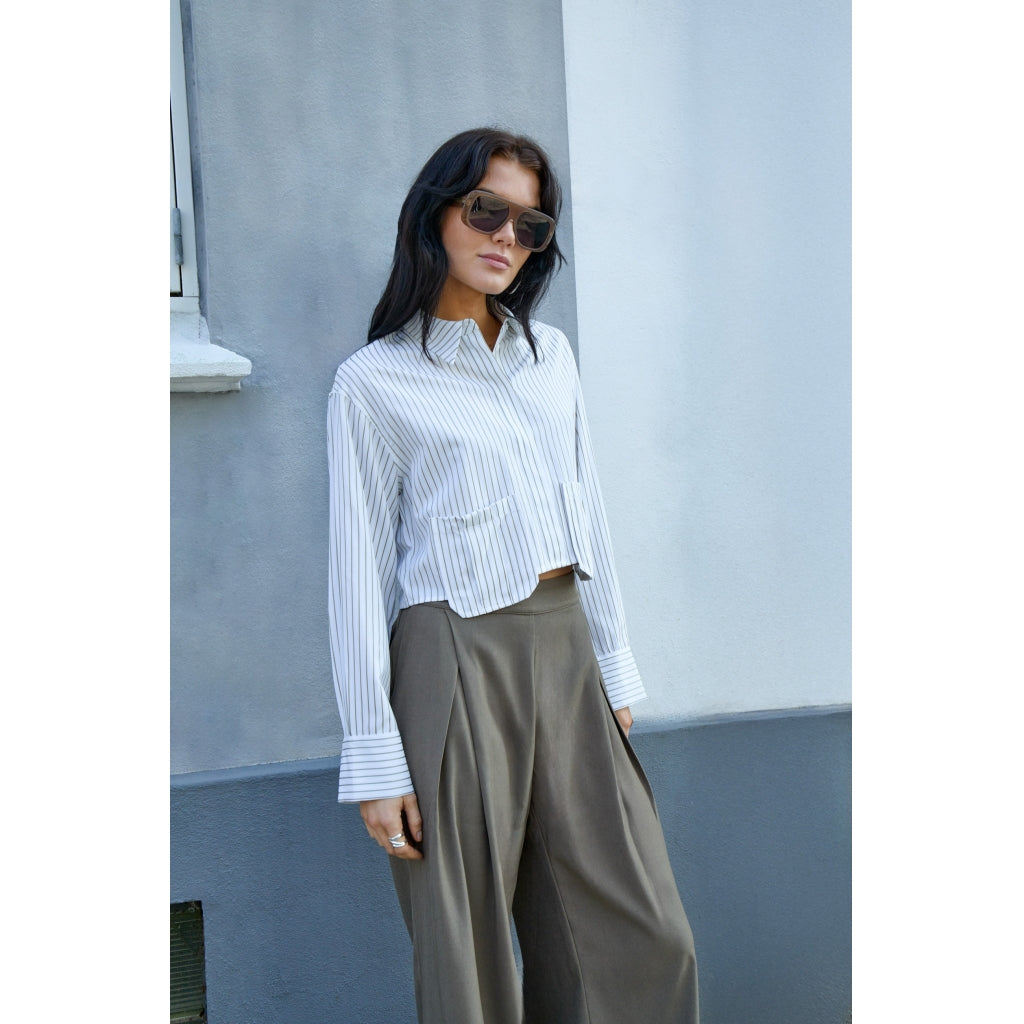 Desires DSMaja Cropped Shirt Shirt 3987S Olive Branch Stripe