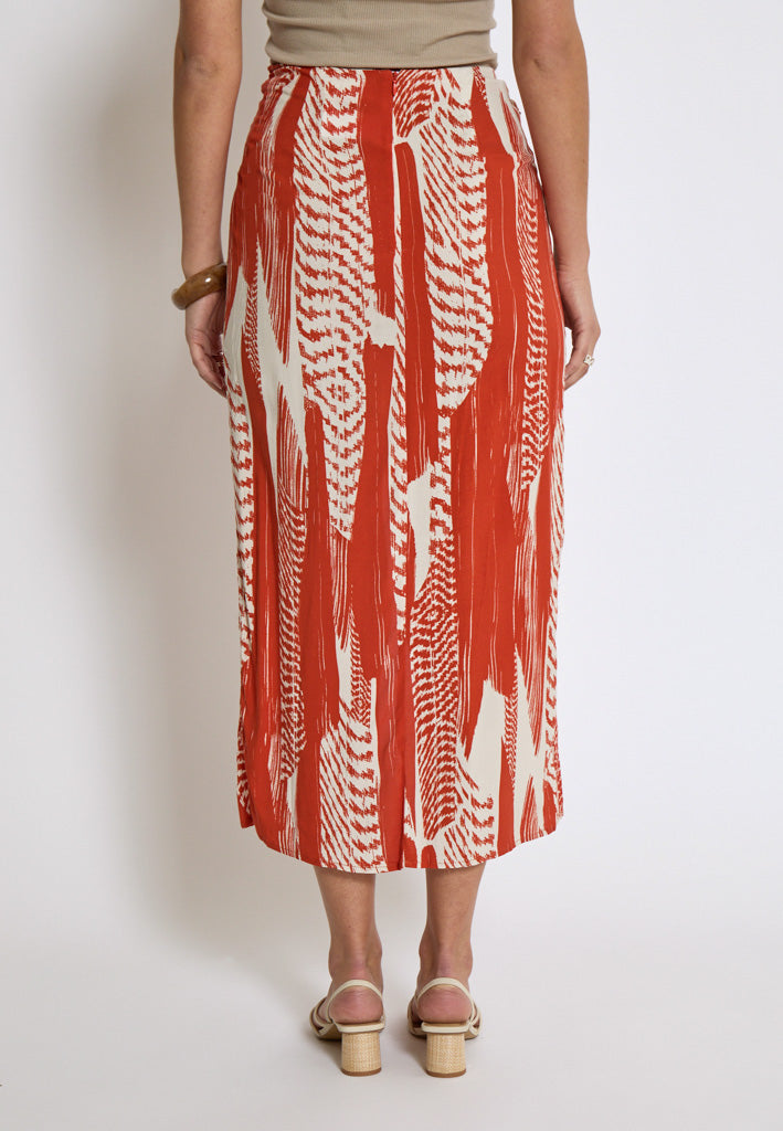 Desires DSMelanie HW Midi Skirt Skirt 6760P Red Clay Print