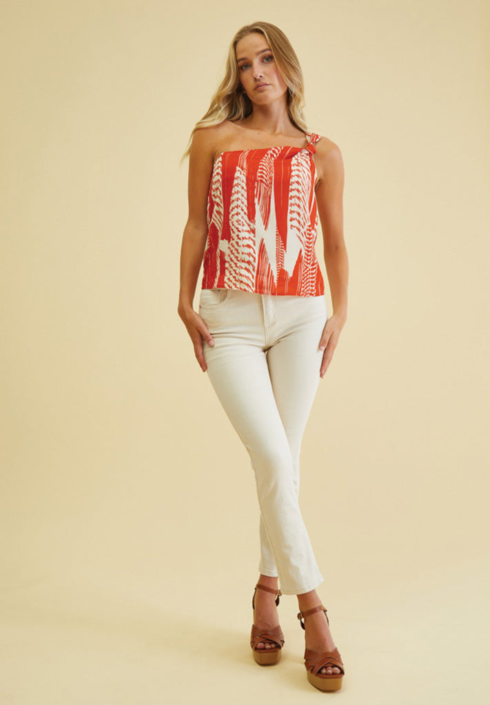 Desires DSMelanie One Shoulder Top Toppe 6760P Red Clay Print