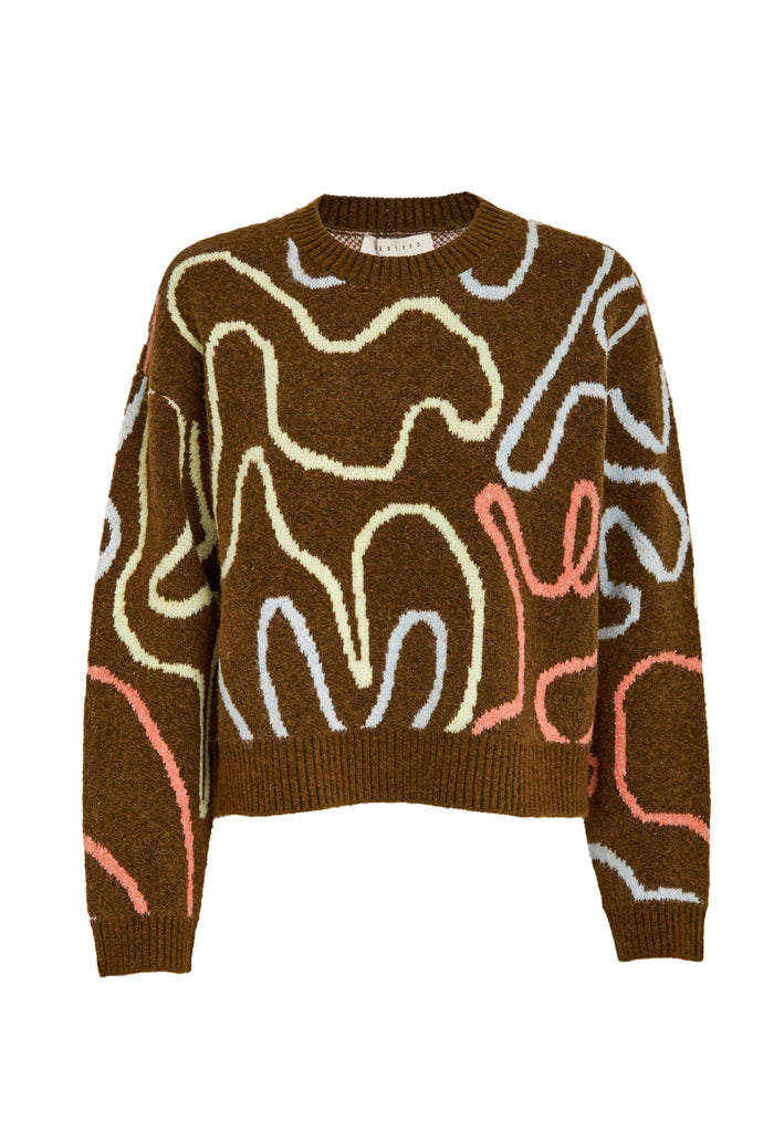 Desires DSRadella GRS Knit Pullover Pullover 5052J Dacshund Brown Jacquard