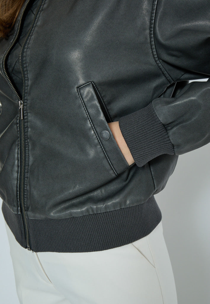Desires DSRebecca PU Bomber Jacket Jacket 9000W Black Washed