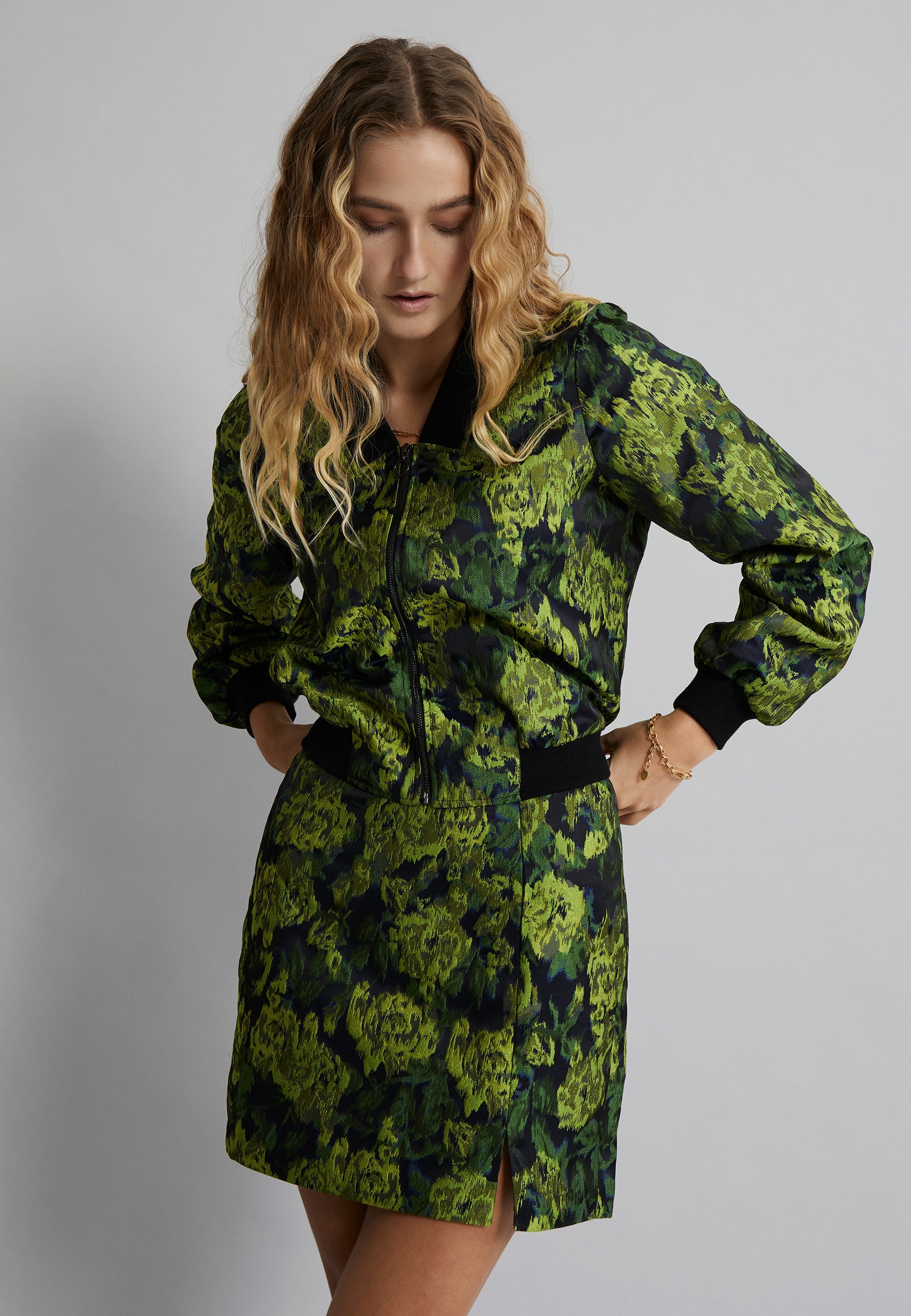 Desires DSShelia Jacquard Bomber Jacket Jacket 3039J Moss Green Jacquard