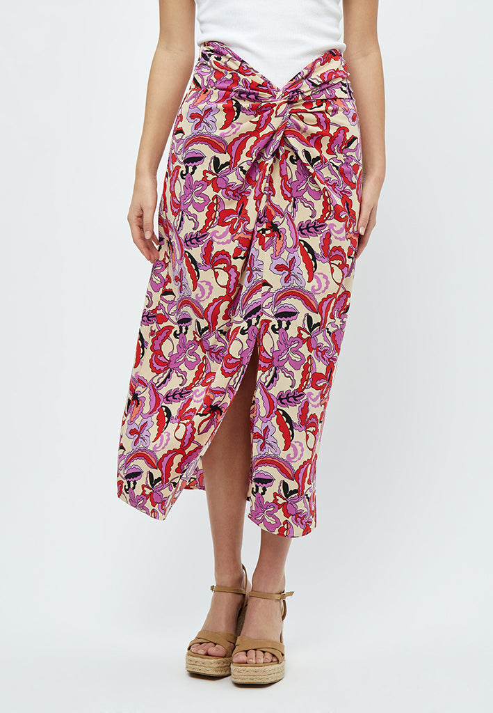 Desires Delilah Midwaist Midcalf Knot Skirt Skirt 0011P Gardenia Print