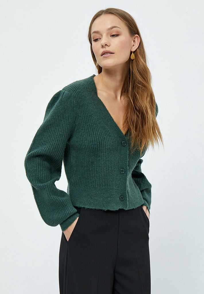 Minus Elise Puff Sleeve Knit Cardigan Cardigans 4112M Jungle Green Melange