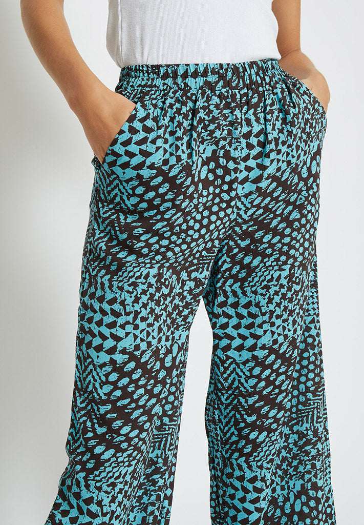 Desires Enur High Waisted Wide Leg Pant Pant 1176P Crystal Teal Print