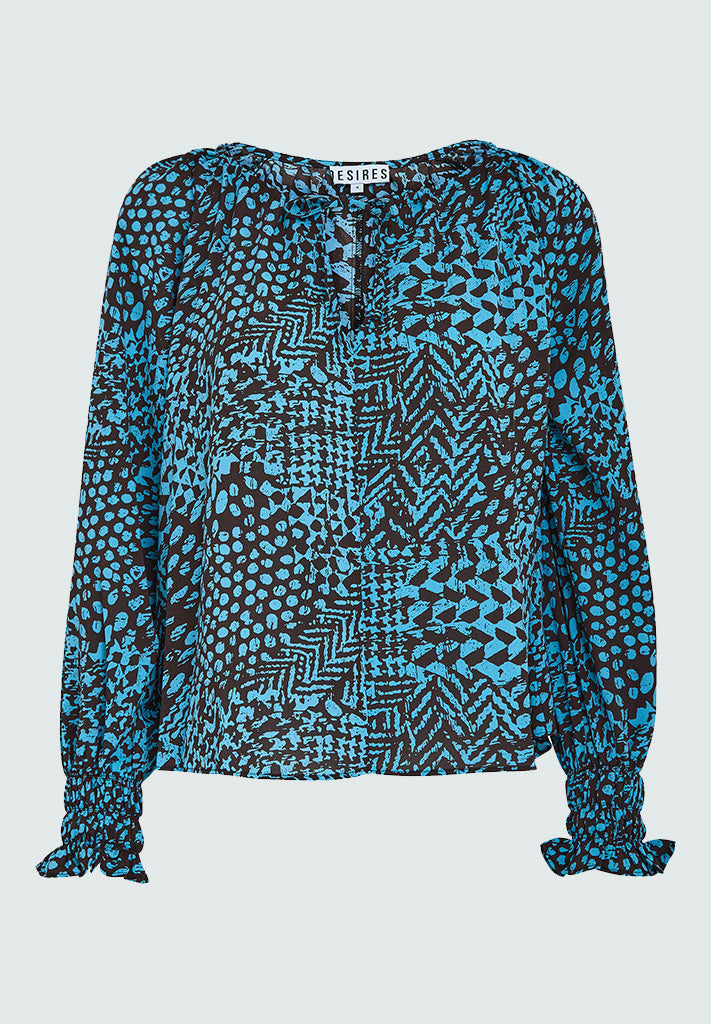 Desires Enur Long Sleeve Blouse Blouse 1176P Crystal Teal Print
