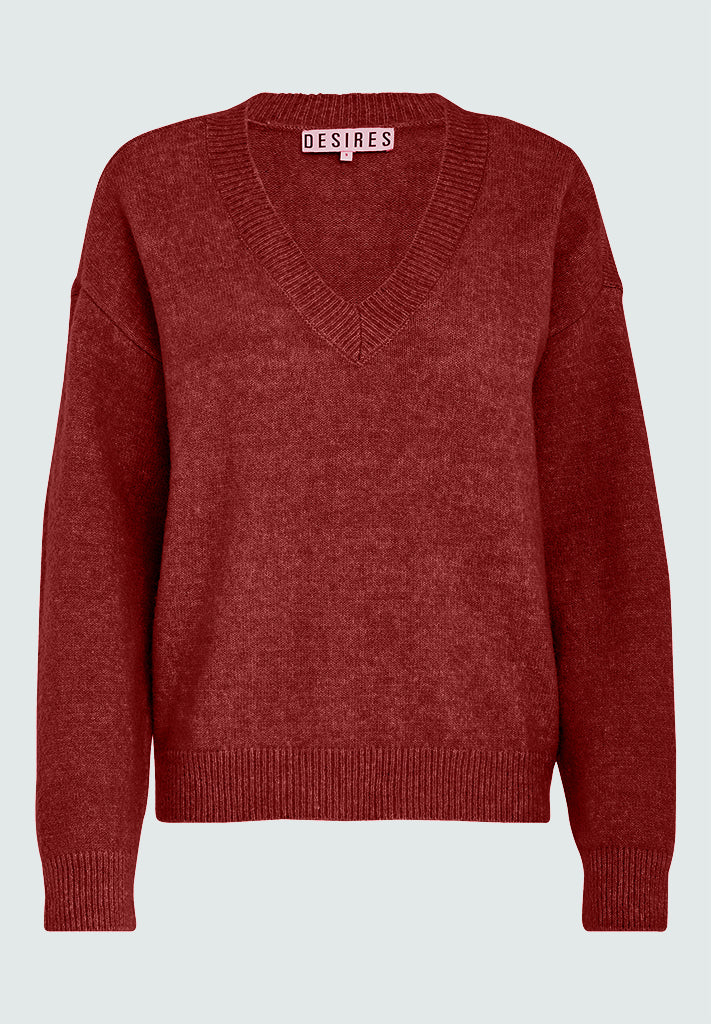 Desires Gea V-Neck Pullover Pullover 4056M Cardinal Red Melange