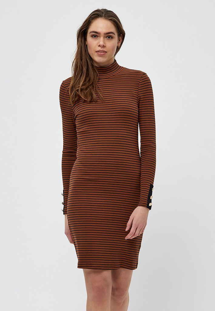 Desires Jamela Rib Dress Dress 5076S Apple Butter Brown Stripe
