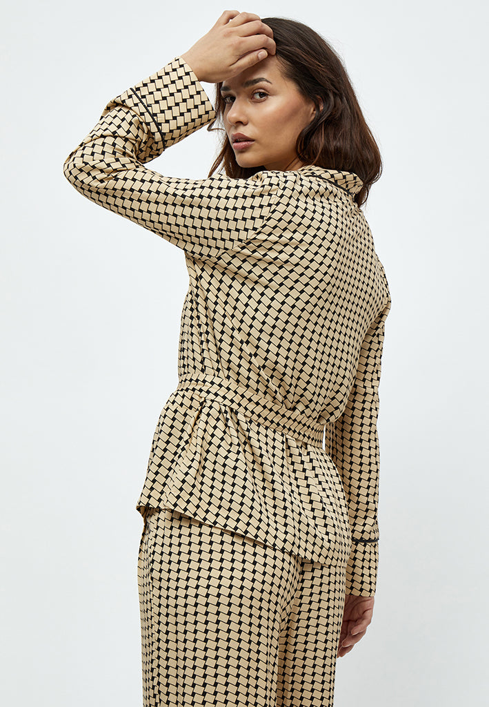 Peppercorn Lykke V-neck Shirt Jacket Shirt 0273P Warm Sand Print